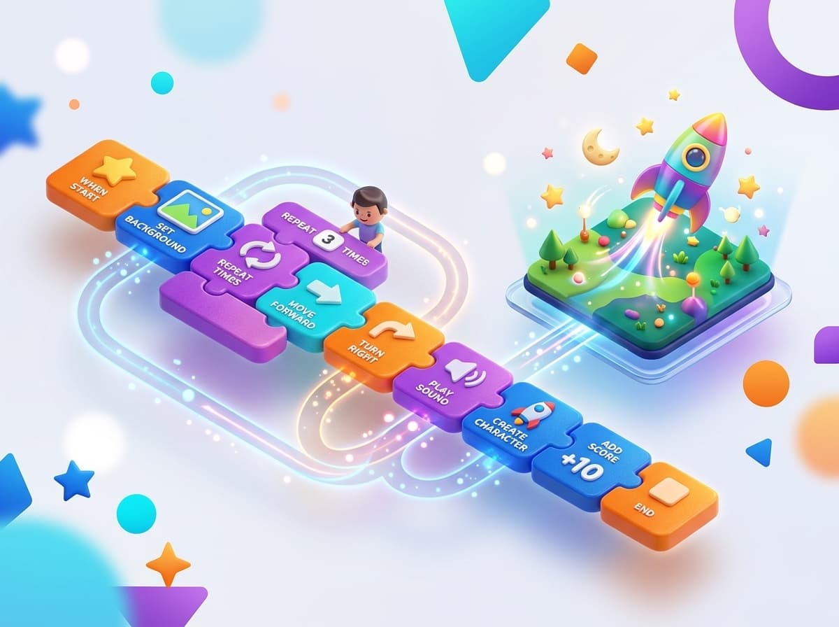 Algoritma ve blok tabanlı programlama mantığı illüstrasyonu
