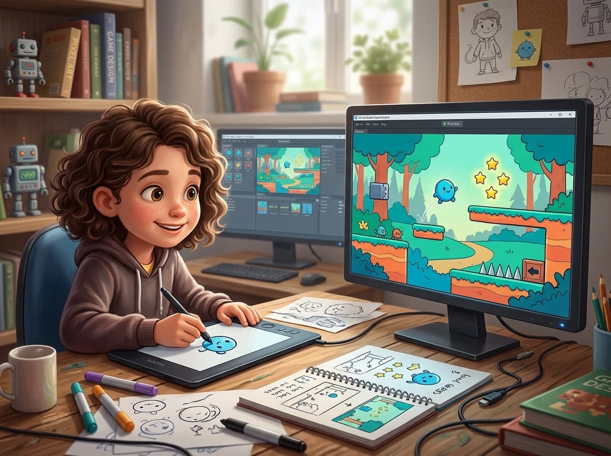 Unity ile 2D Oyun Geliştirme Atölyesi — Öğrenci Unity ile 2D oyun dünyası tasarlıyor ve kodluyor