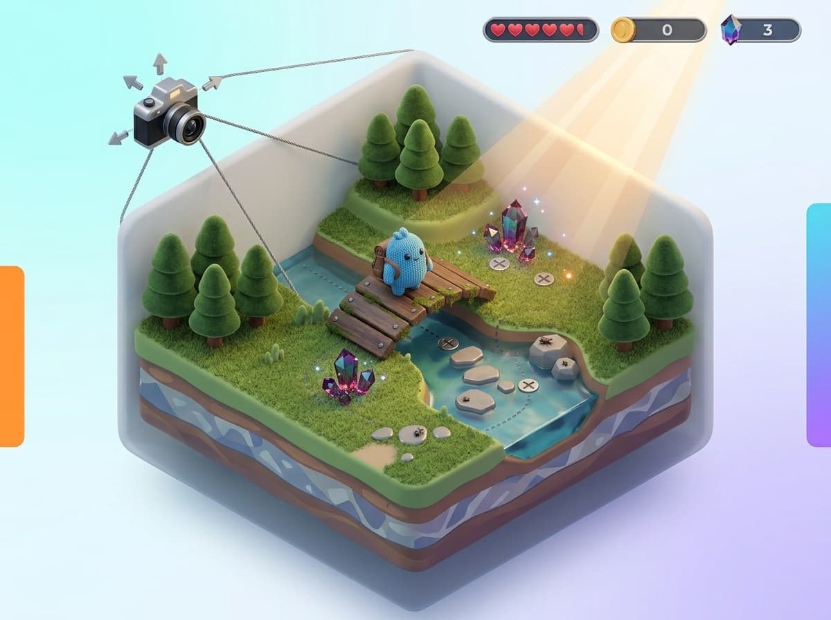 Unity 3D sahneler, ışık ve fizik sistemleri illüstrasyonu