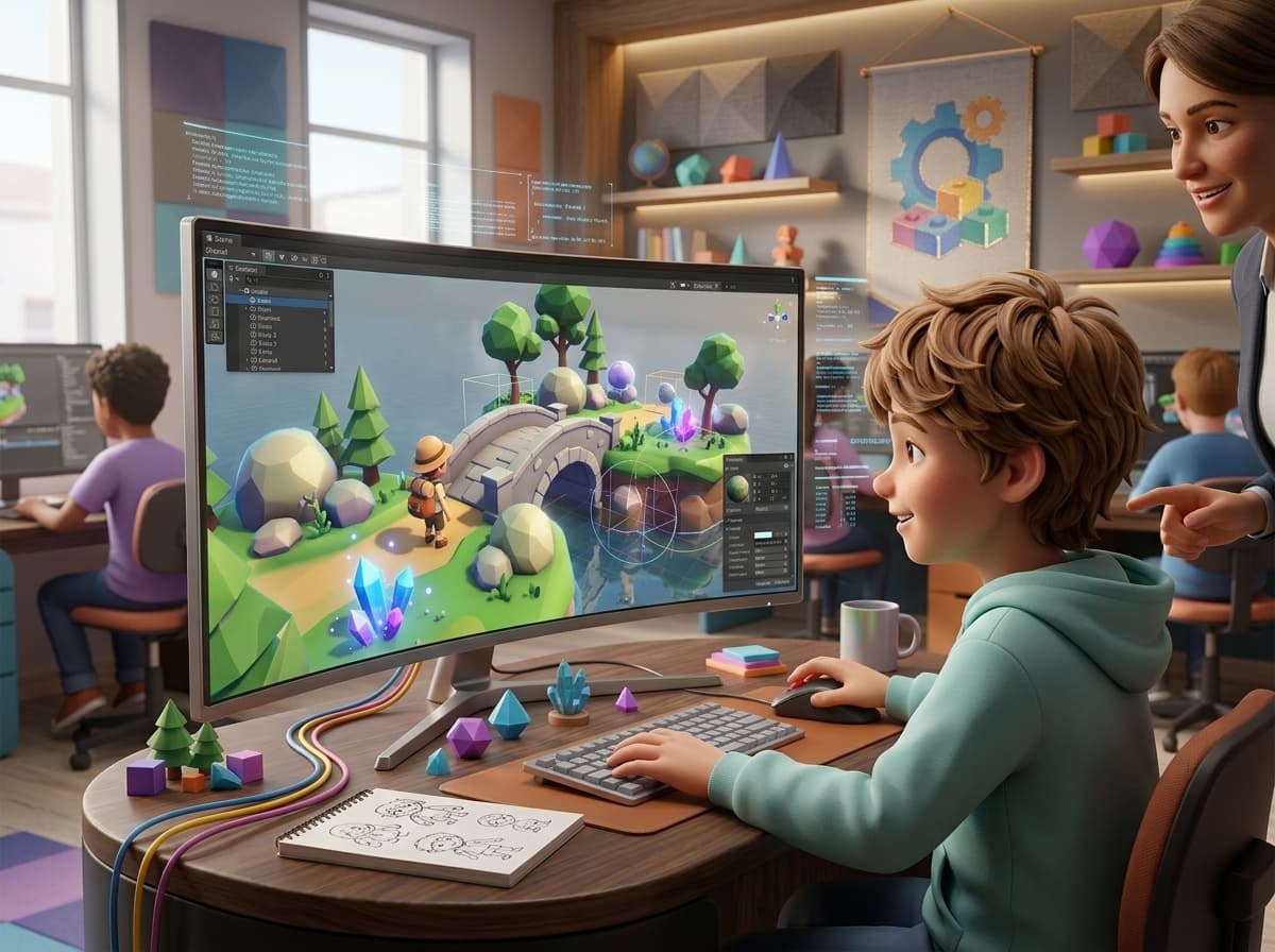 Unity ile 3D Oyun Geliştirme Atölyesi — Öğrenci Unity ile 3D oyun dünyası tasarlıyor ve kodluyor